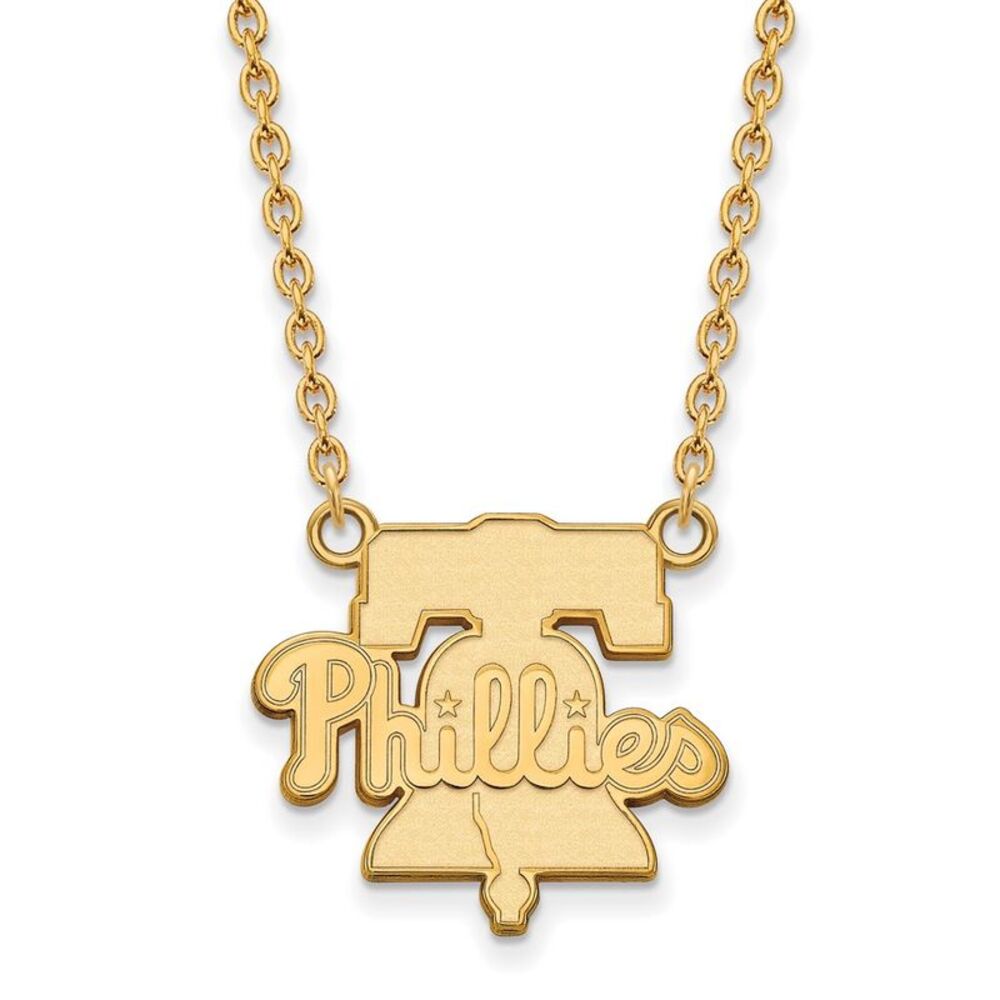 14K Yellow Gold MLB Philadelphia Phillies Large Bell Necklace, 18 Inch